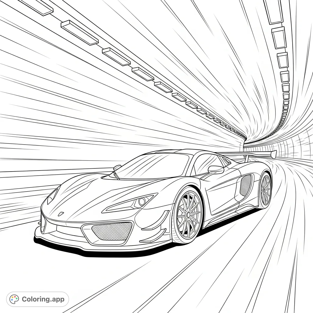 Experience the thrill of a supercar speeding through a tunnel. Dynamic lines create a sense of intense motion and high-speed adventure.