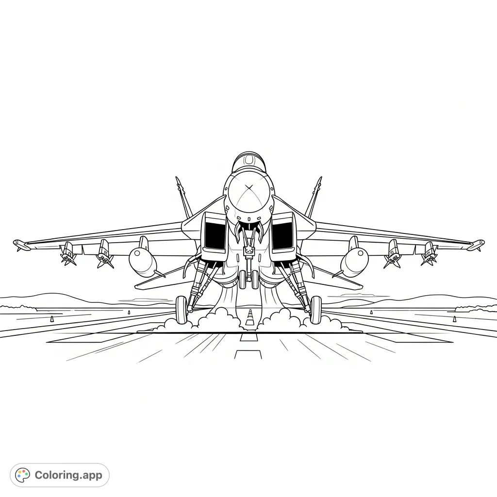 A powerful twin-engine fighter jet takes off from a runway, its landing gear extended and simple smoke trailing, ready for an aerial adventure.
