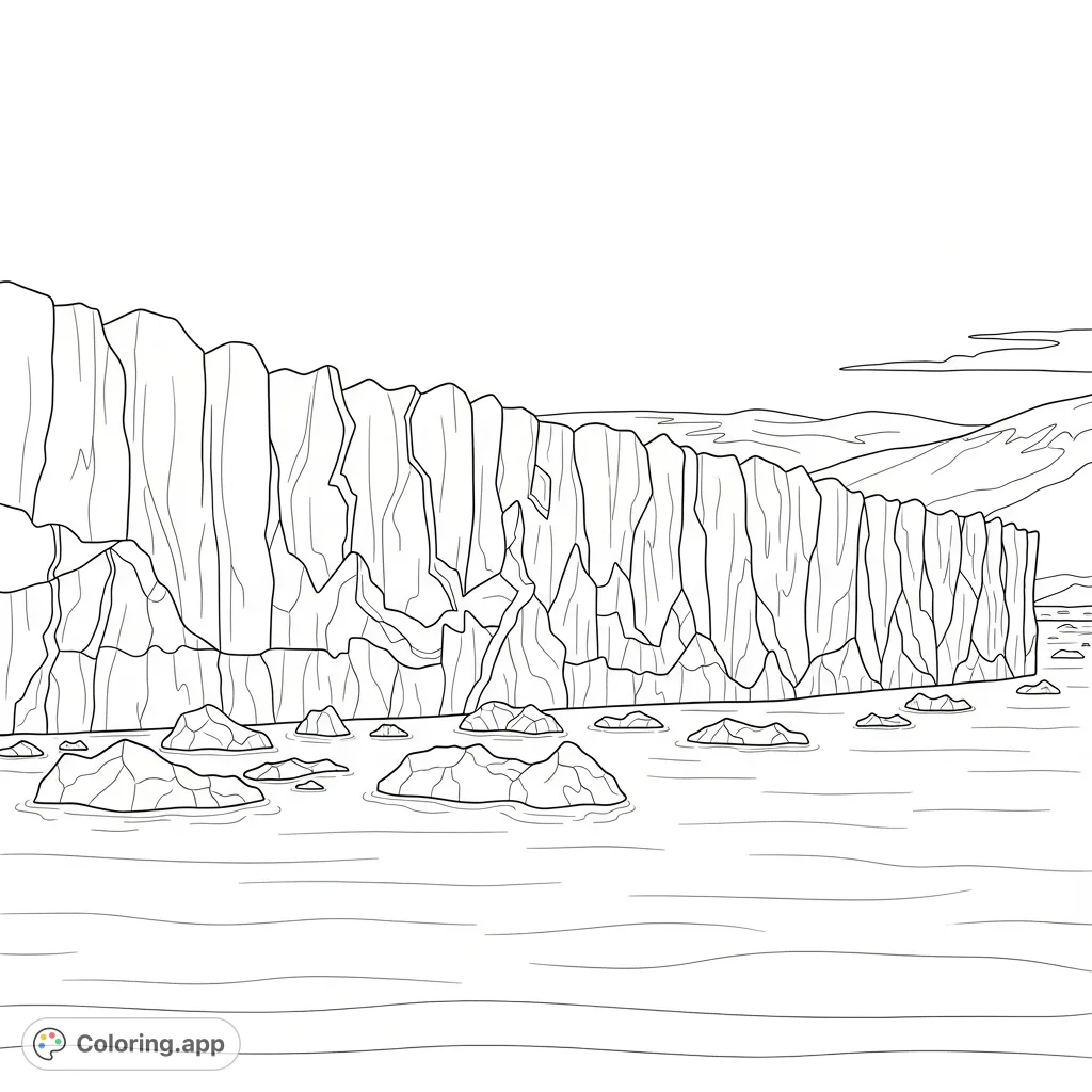 A majestic glacier front with simplified cracked ice patterns and floating ice chunks. Perfect for exploring cool tones and textured surfaces.