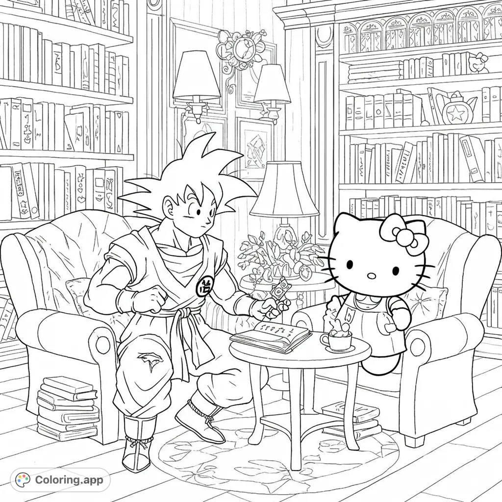 Goku and Hello Kitty Library - Coloring.app