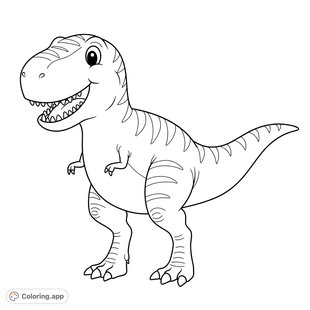 A cheerful cartoon T-Rex stands ready for adventure, featuring a wide smile and playful details. Perfect for dinosaur fans of all ages!