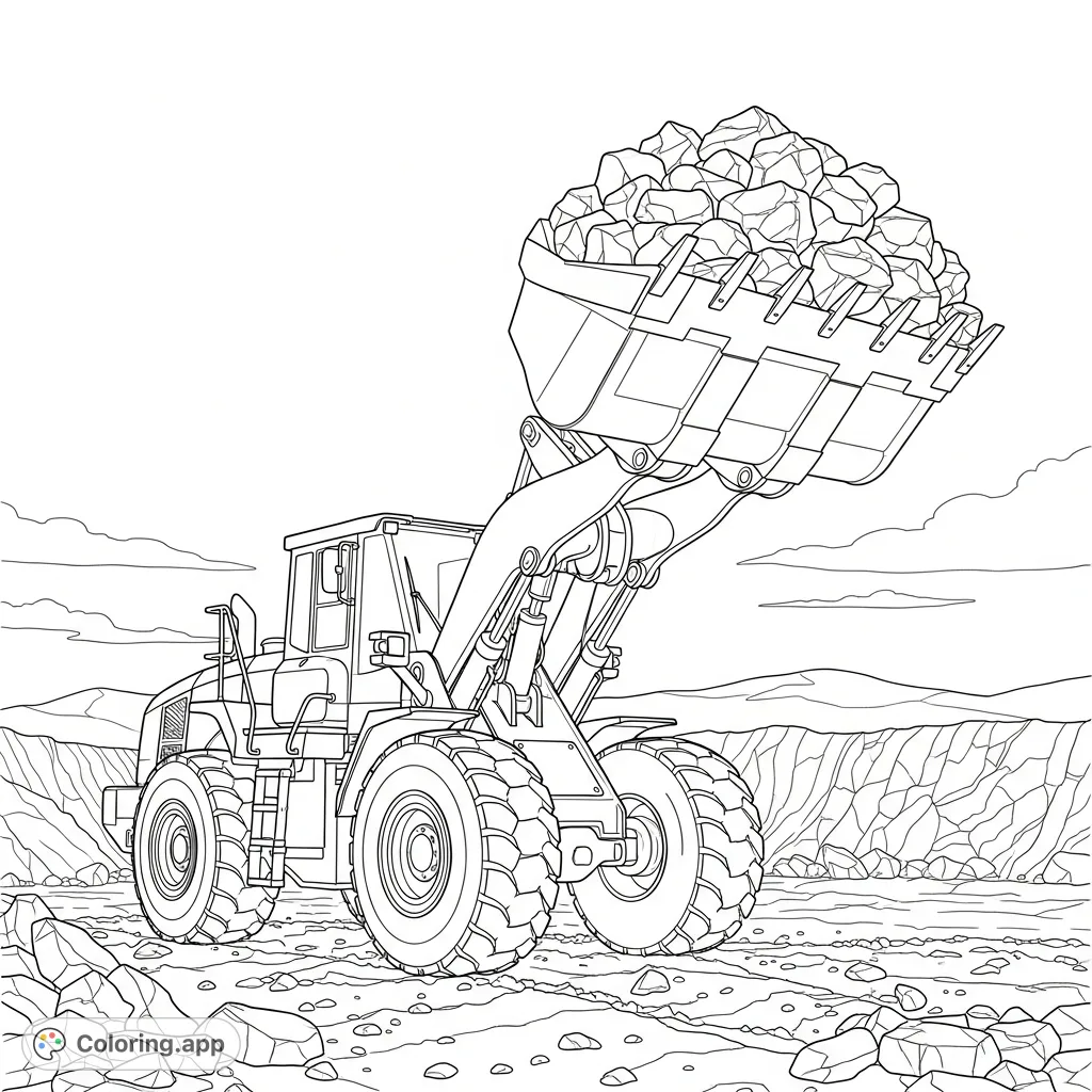 Colorable Front Loader Heavy Duty Front Loader at Work - Coloring.app