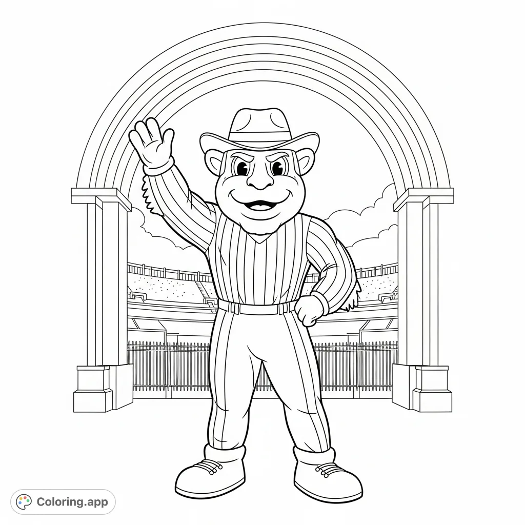 Capture the spirit of gameday with this Hoosier mascot coloring page! Featuring a friendly mascot in a striped uniform before a grand stadium arch.