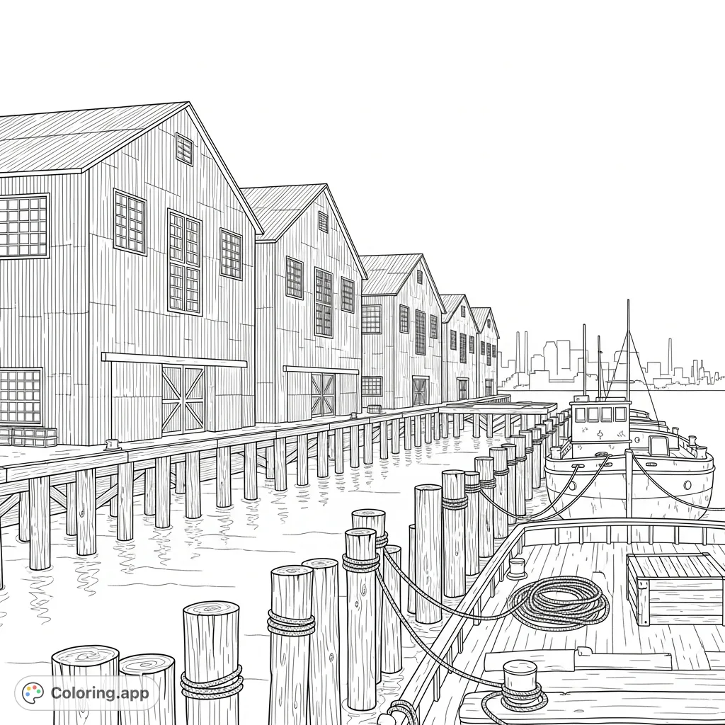 Port Coloring Industrial Pier Waterfront - Coloring.app