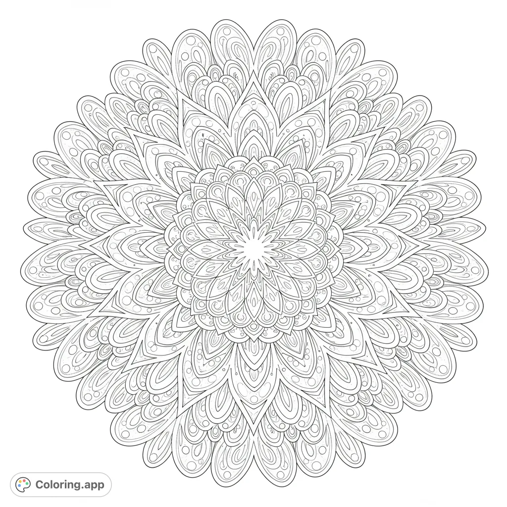 Discover an intricate floral mandala coloring page, a free printable design perfect for relaxation and creativity. Features detailed patterns for all skill levels.