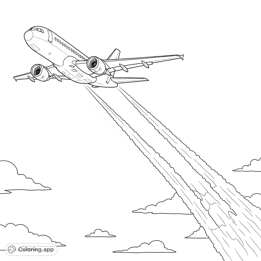 A detailed passenger jet glides across an expansive sky, leaving a prominent, flowing contrail behind it. Perfect for aviation enthusiasts.