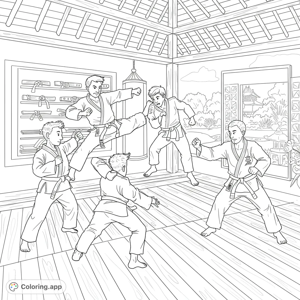 Dojo Image Colring Karate Dojo Training Session - Coloring.app