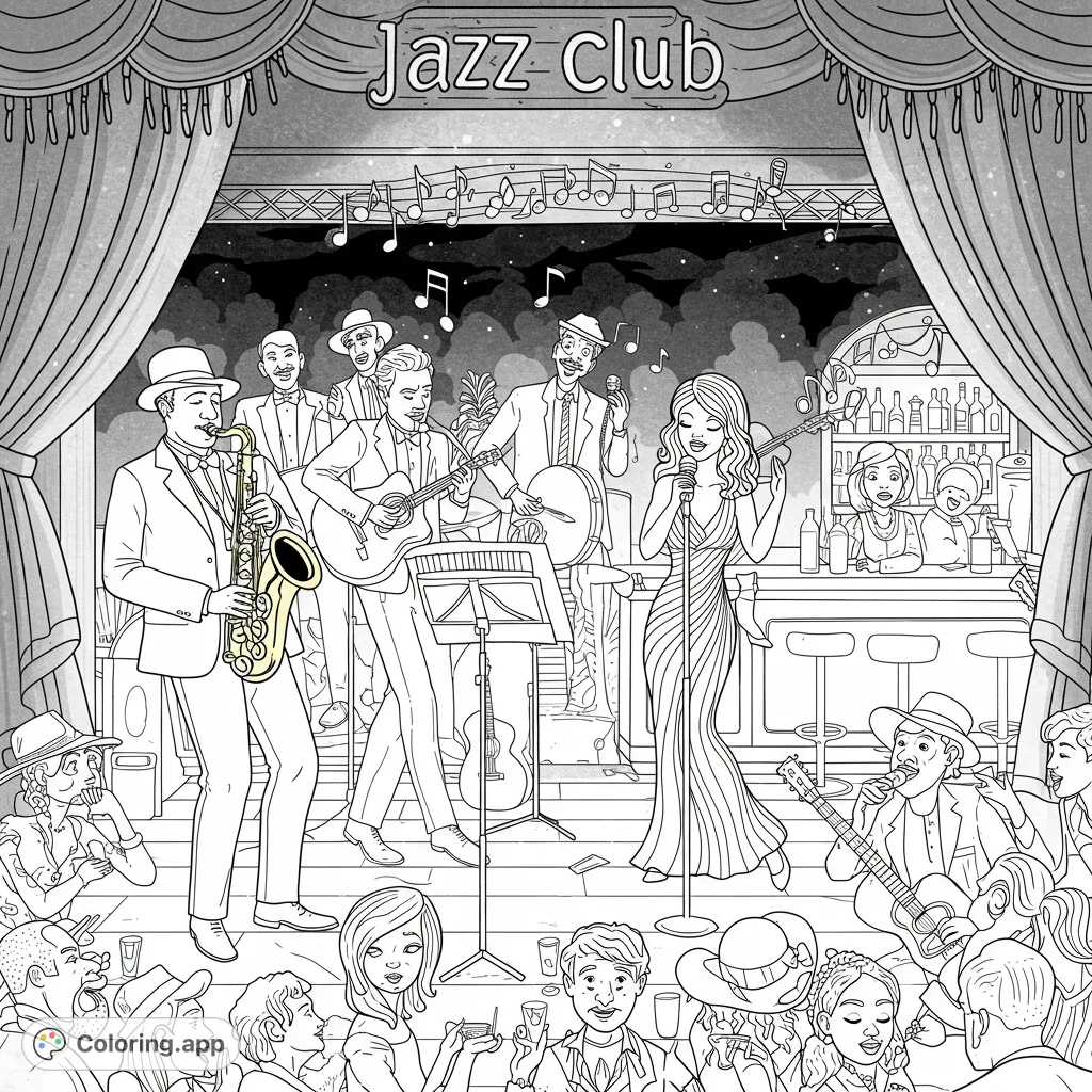 Lively Jazz Club Performance - Coloring.app