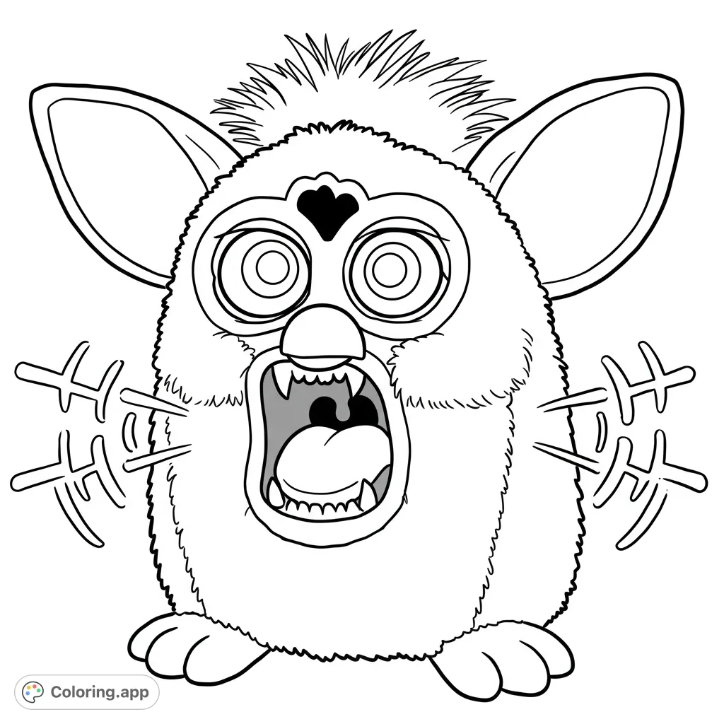 A fun, free printable loud furry creature coloring page! Features a shouting, wide-eyed character with sound waves, perfect for kids and adults.