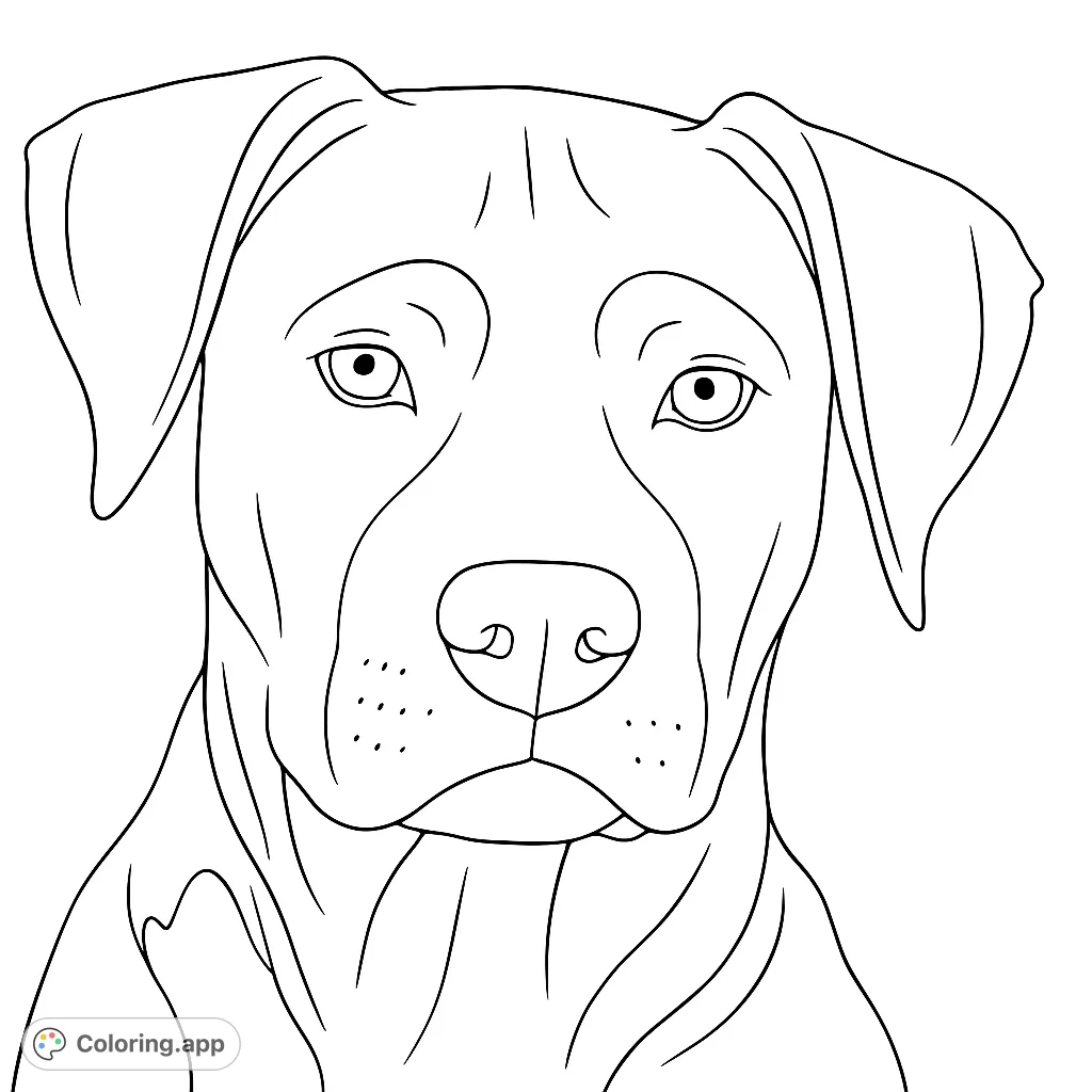 A charming dog portrait, perfect for animal lovers. This pet coloring page features a friendly canine face with expressive eyes, ready for your creative touch.