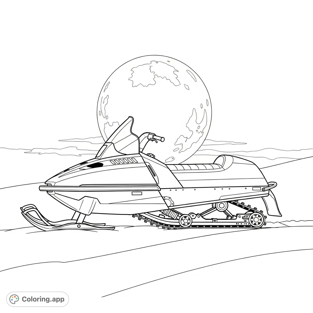 A striking snowmobile silhouette framed by a large moon and subtle sky. Perfect for winter enthusiasts and those who love dynamic scenes.