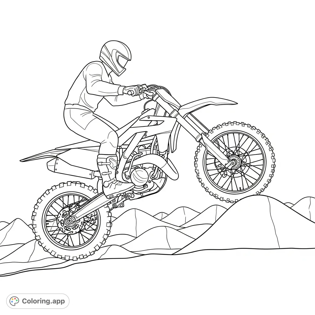 A thrilling motocross-style dirt bike navigates a challenging whoop section, showcasing intricate details of the bike's mechanics and dynamic terrain.