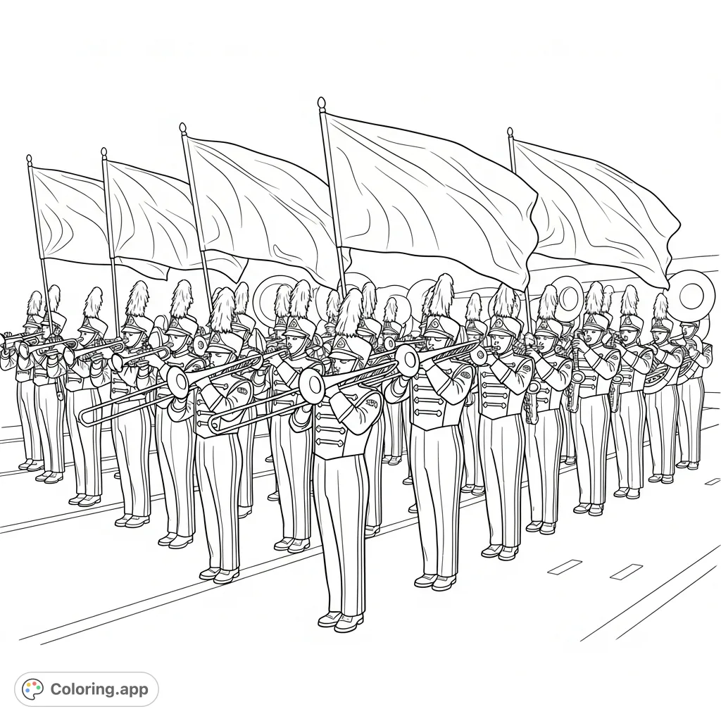 Immerse yourself in school spirit with The Ohio State University Marching Band coloring page! Featuring a dynamic formation, detailed uniforms, and gleaming instruments.