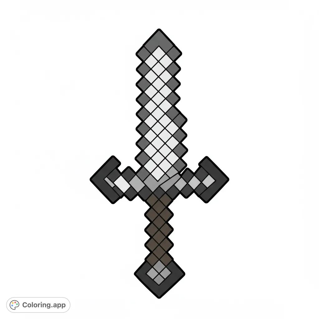 A blocky, pixelated sword, perfect for game fans. Features a distinct blade, crossguard, and hilt, all ready for vibrant colors.