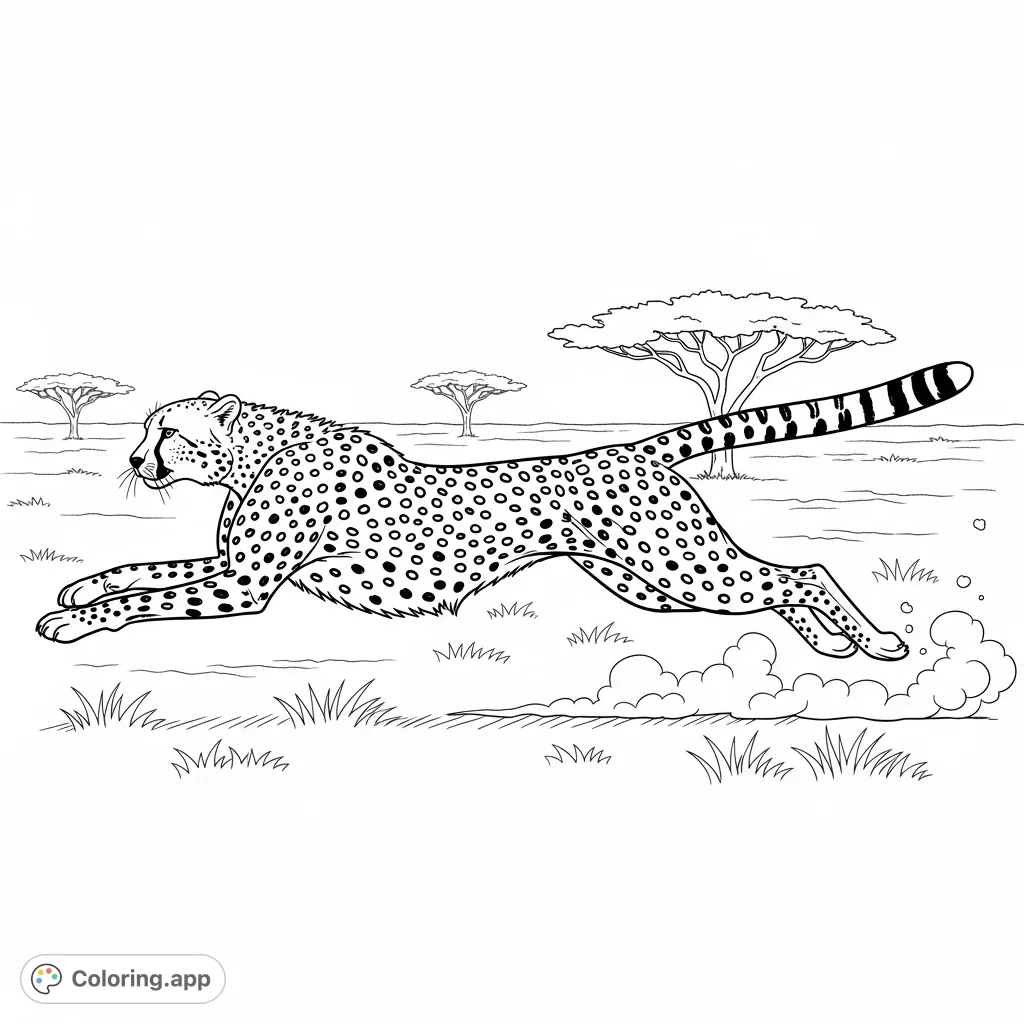 Running Cheetah in Savanna Coloring app