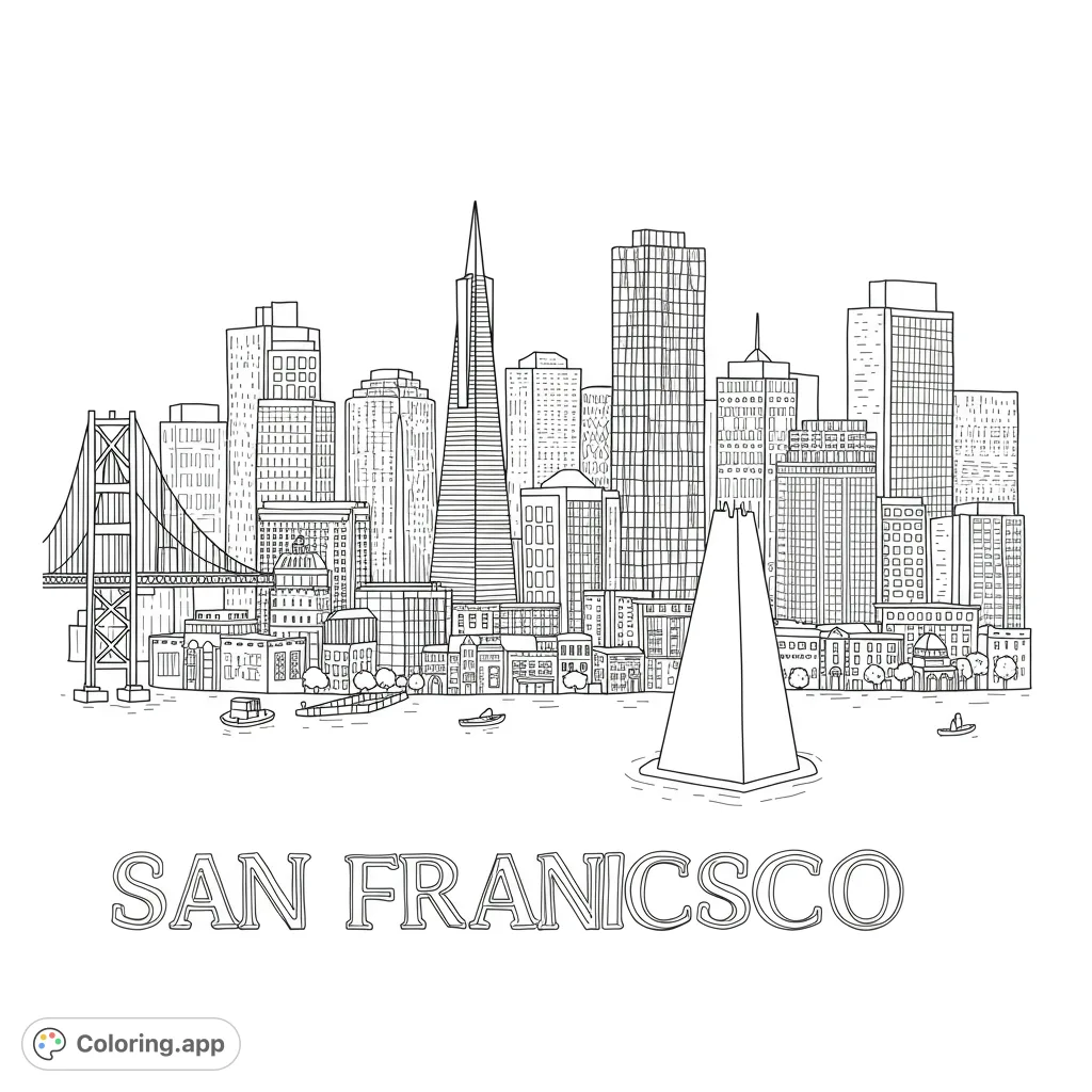 San Francisco Skyline Panorama - Coloring.app