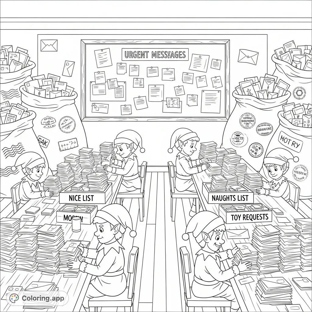 Join the elves in Santa's busy mailroom, meticulously sorting countless letters into 'Nice List', 'Naughty List', and 'Toy Requests' categories.