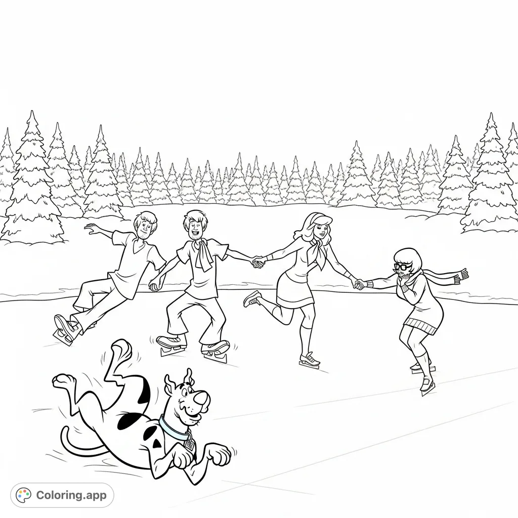 Join Scooby-Doo and the gang for a whimsical ice-skating adventure! A fun-filled winter scene with slipping, gliding, and classic character antics.