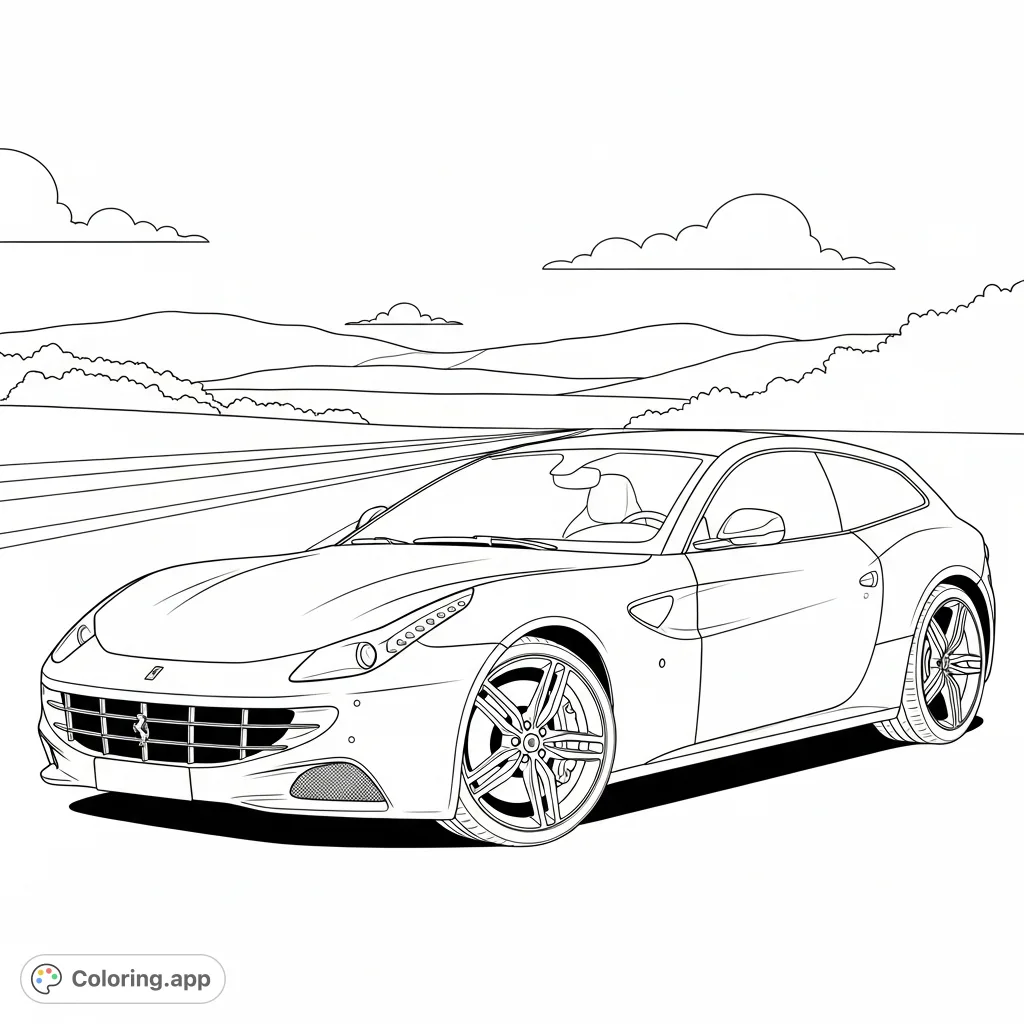 Experience the thrill of coloring a luxurious shooting brake with a sleek design. A simplified landscape awaits your creative touch.