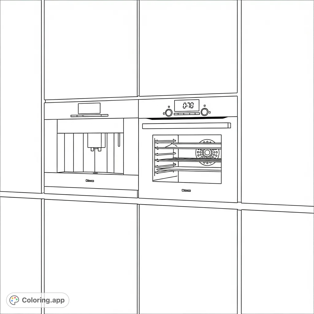 Explore a futuristic kitchen featuring a smart oven with a digital display and a built-in coffee machine, all integrated into sleek, handleless cabinetry.