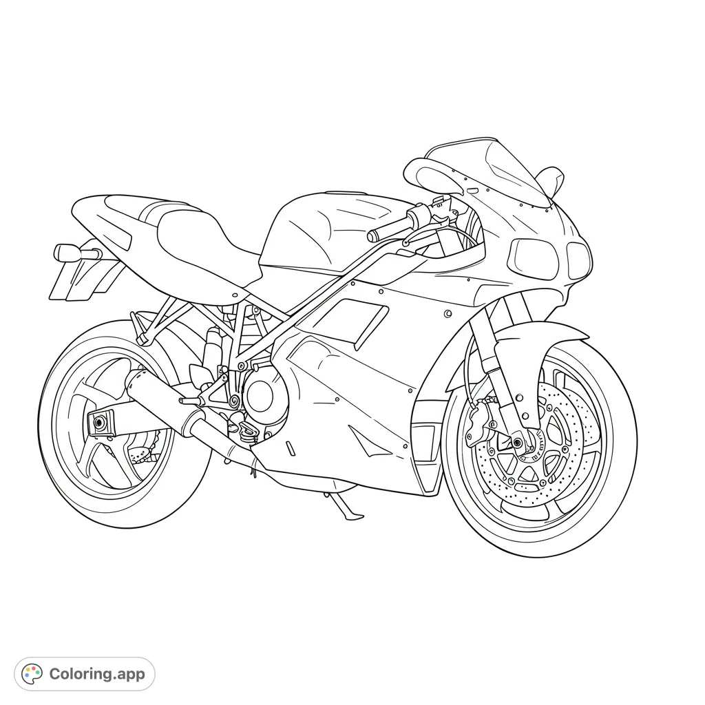 Detailed sport motorcycle line art, perfect for speed enthusiasts. This free printable coloring page offers a thrilling ride for all ages.
