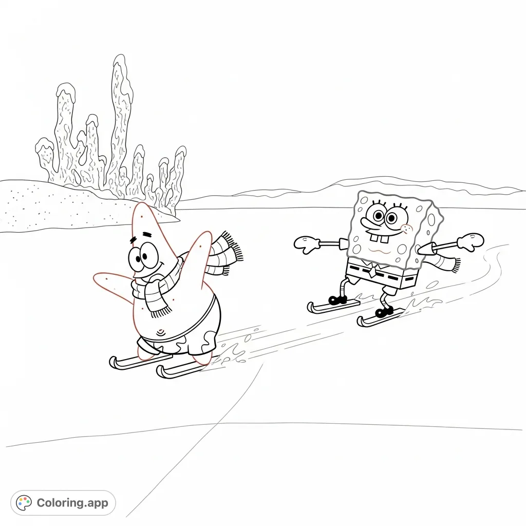 Join Spongebob and Patrick in a rare chilly Bikini Bottom scene! Spongebob glides gracefully while Patrick hilariously flails on the ice.