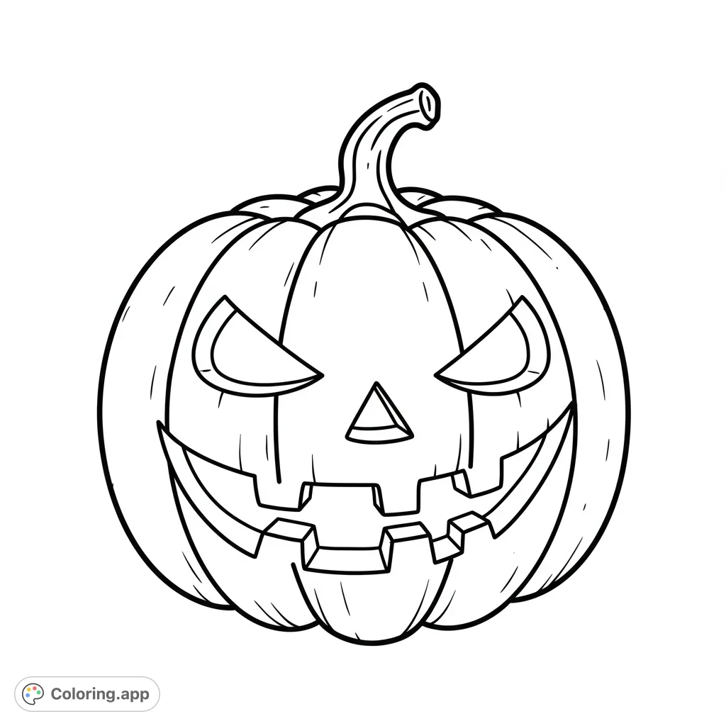 A classic Halloween jack-o'-lantern coloring page featuring a spooky carved face with sharp eyes and a jagged grin, perfect for festive fun.
