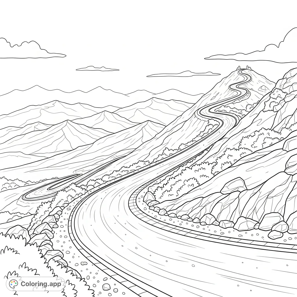 A challenging hill climb track ascends sharply towards a peak, flanked by rugged terrain and set against a backdrop of majestic mountain silhouettes.