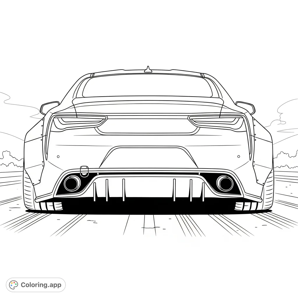 Unleash your creativity on this dynamic street racing coupe coloring page, featuring bold taillights and a powerful diffuser, perfect for car enthusiasts.