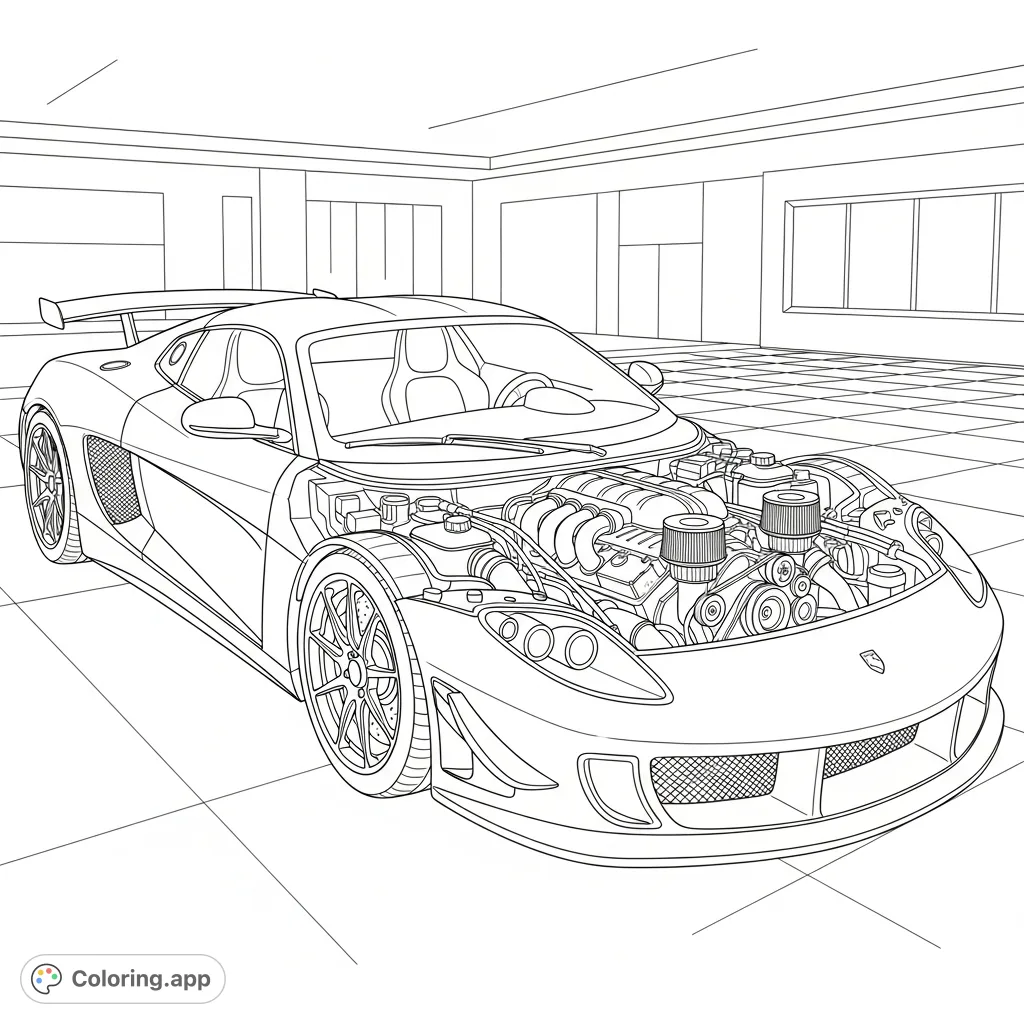 Tyre Engine Colouring In Supercar Engine Revealed - Coloring.app