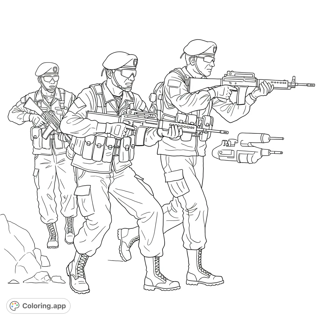 Frontliners Coloring Tactical Soldiers on Patrol - Coloring.app