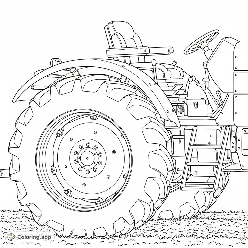 Dive into the intricate details of a tractor's rear wheel, fender, and seat. A close-up view capturing the essence of farm machinery.