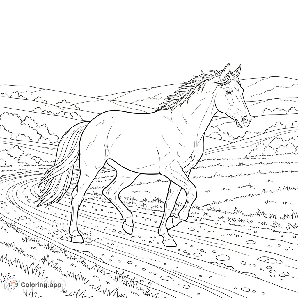 Trotting Horse on a Dirt Path - Coloring.app