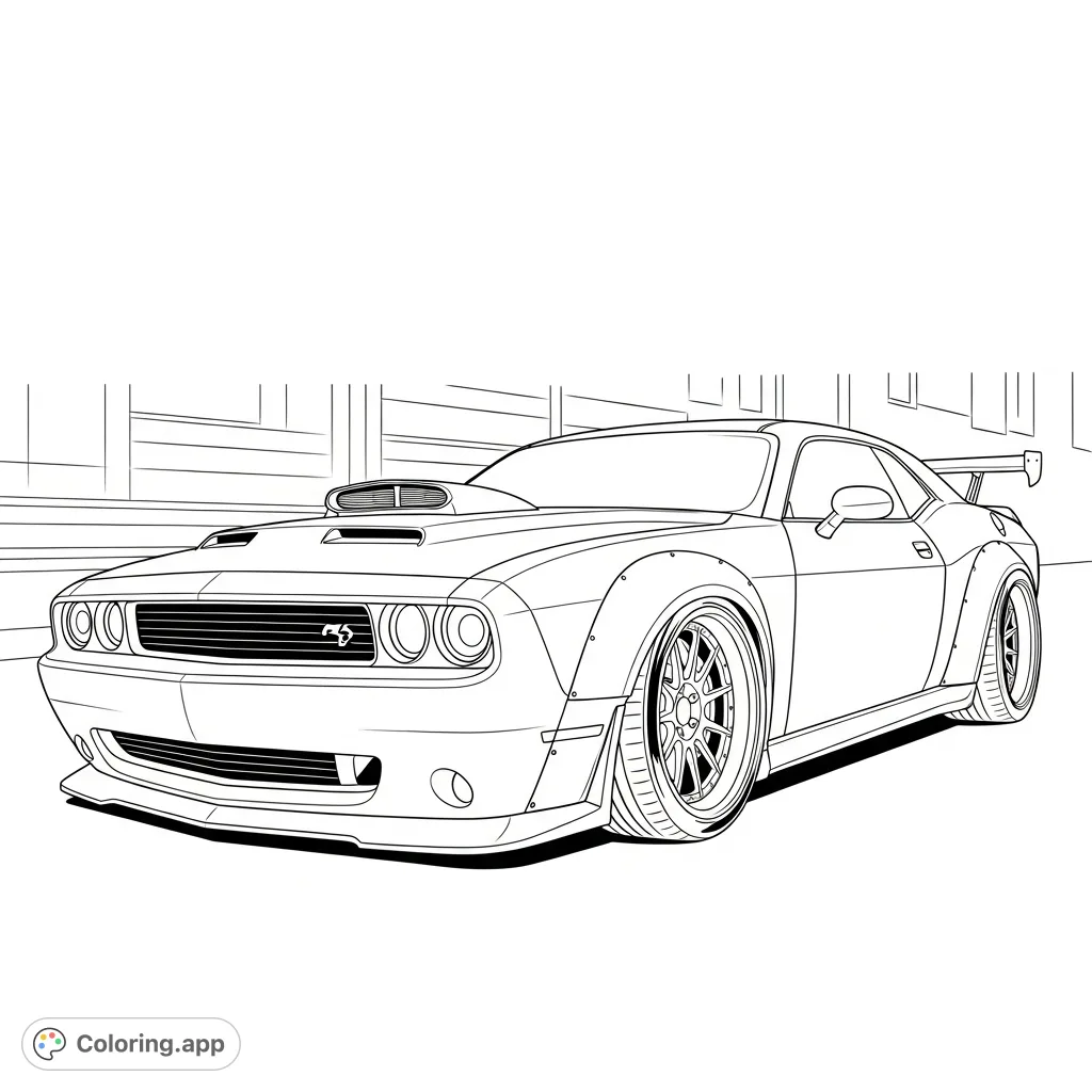 Unleash your creativity on this tuner-inspired muscle car. Featuring widebody fenders and custom wheels, perfect for car enthusiasts.