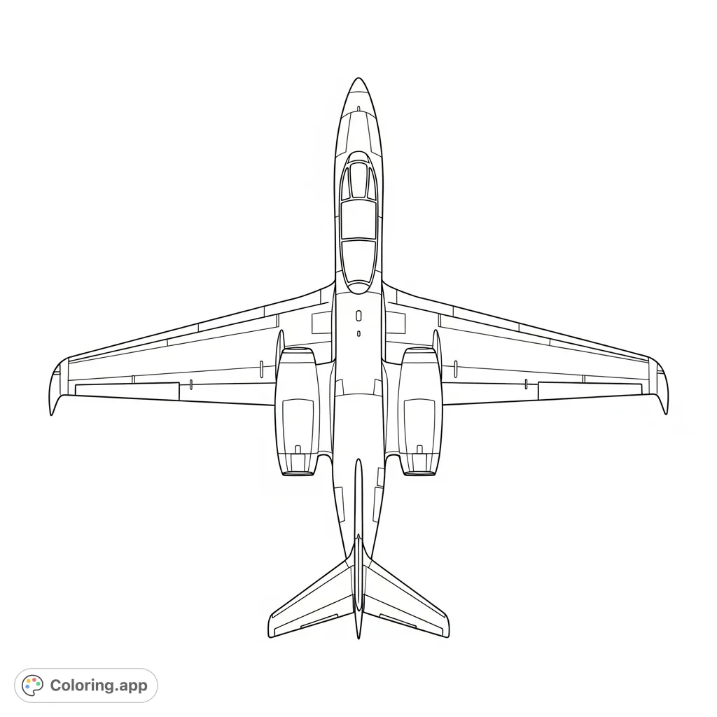 Detailed overhead view of a twin-engine jet aircraft, highlighting its aerodynamic wing structure, dual engines, and unique tail design. Perfect for aviation enthusiasts.