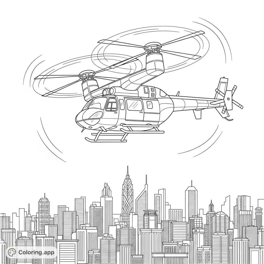 Twin-Rotor Helicopter City Flight - Coloring.app