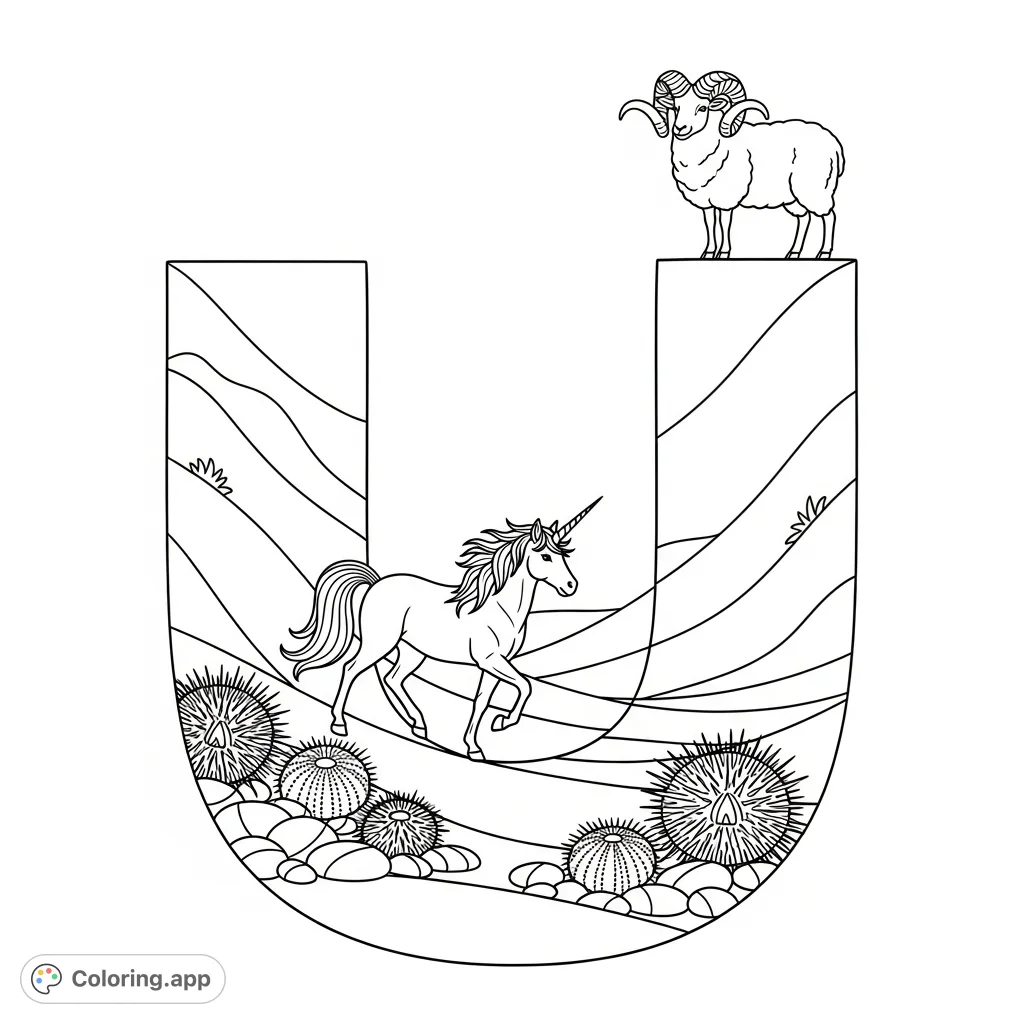 Unicorn Urial Valley Alphabet Coloring app