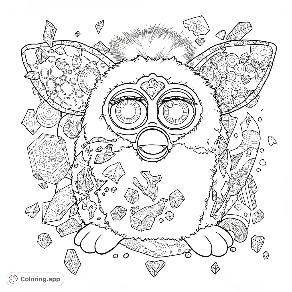 A whimsical creature surrounded by intricate patterned crystals. This detailed free printable coloring page offers a fun challenge for kids and adults.
