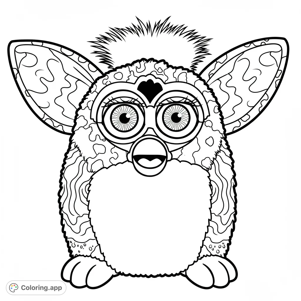 An adorable, whimsical creature with large expressive eyes, patterned ears, and a textured body, ready for vibrant colors. A fun, free printable coloring page.