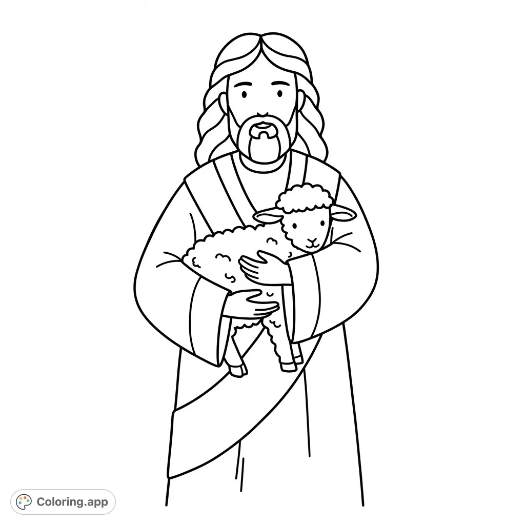 A heartwarming Jesus and lamb coloring page, perfect for teaching compassion and faith. Free printable for all ages.