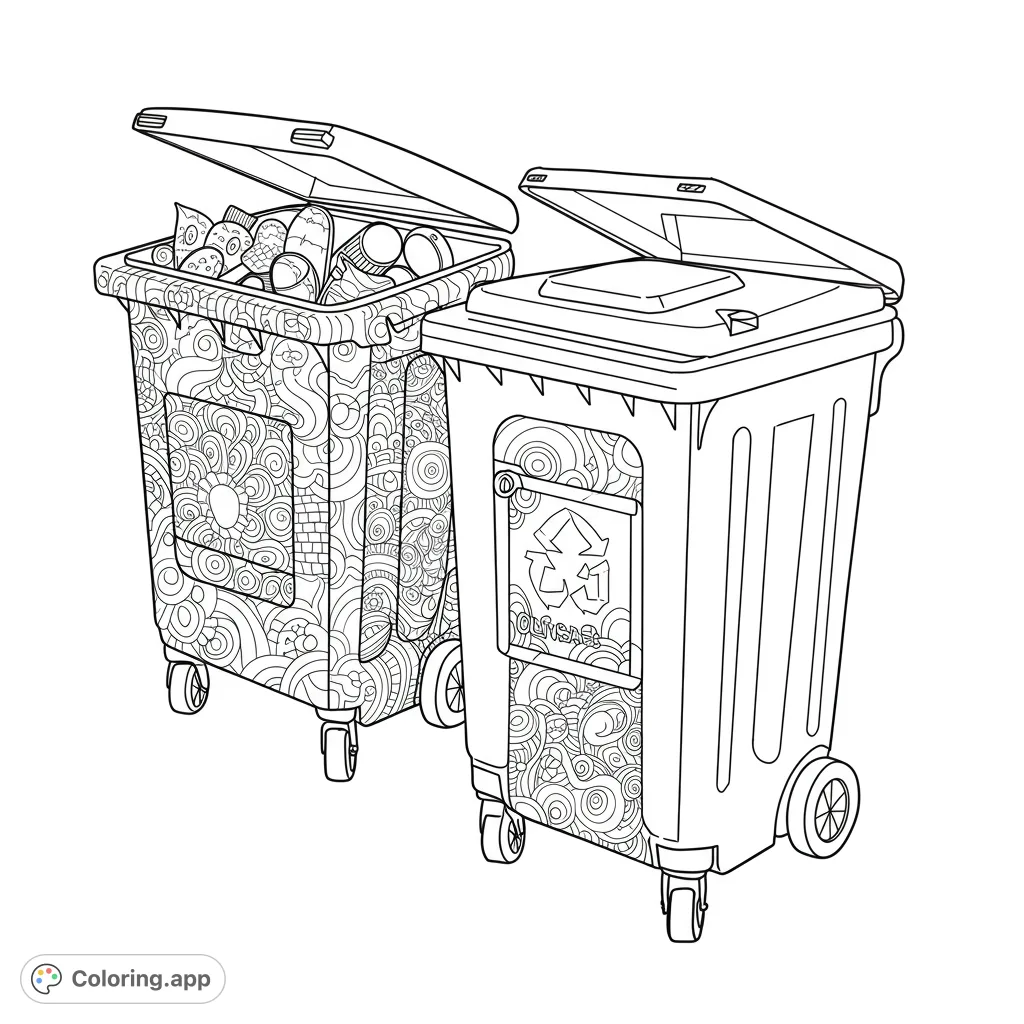 Mandala Recycling Bins - Coloring.app