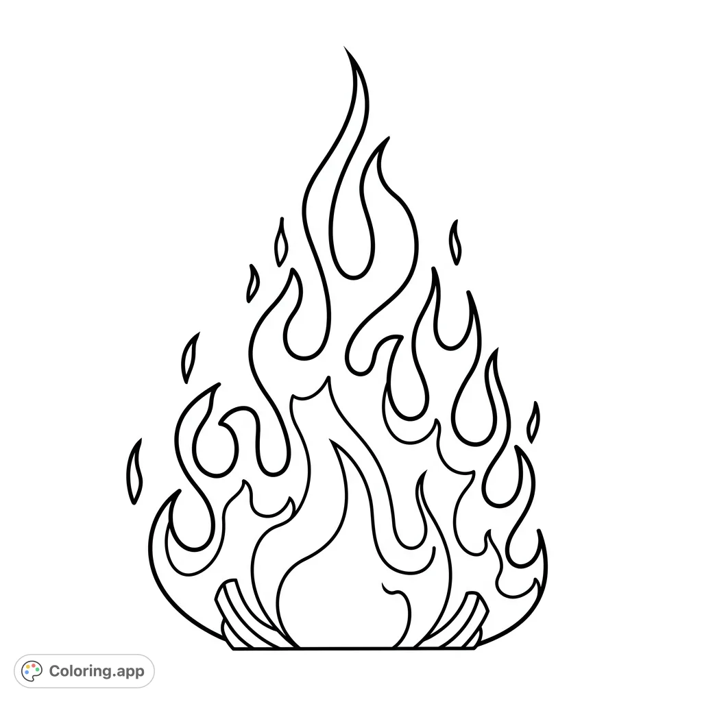 Ignite your creativity with this dynamic fire coloring page! Features swirling flames and a detailed base, perfect for vibrant color exploration.