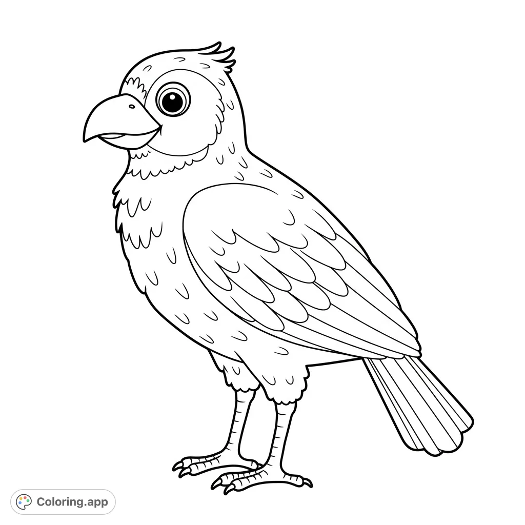 A charming cartoon bird with big, friendly eyes and detailed feathers, perfect for a fun and easy coloring experience.