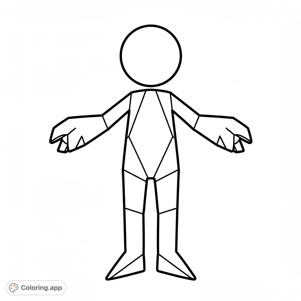 A unique geometric figure coloring page, perfect for exploring shapes and colors. This free printable features a stylized character with distinct, bold lines.