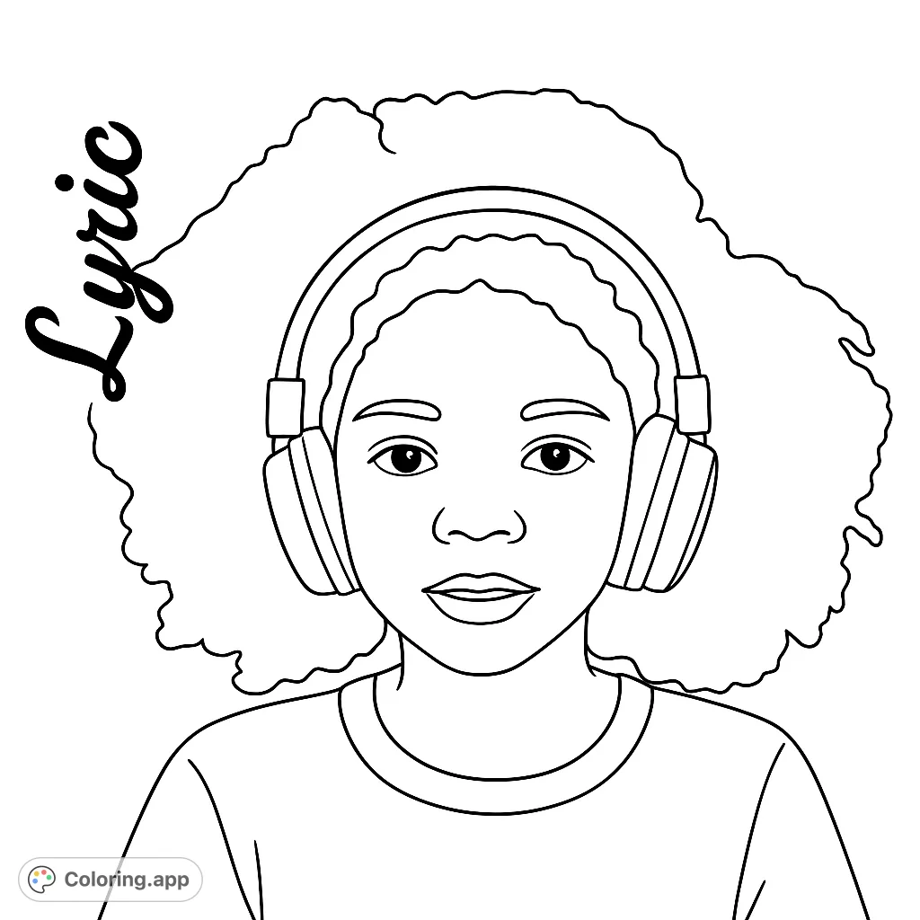 A cool kid with big, curly hair and headphones, ready for a burst of color. Perfect for music lovers and creative minds!