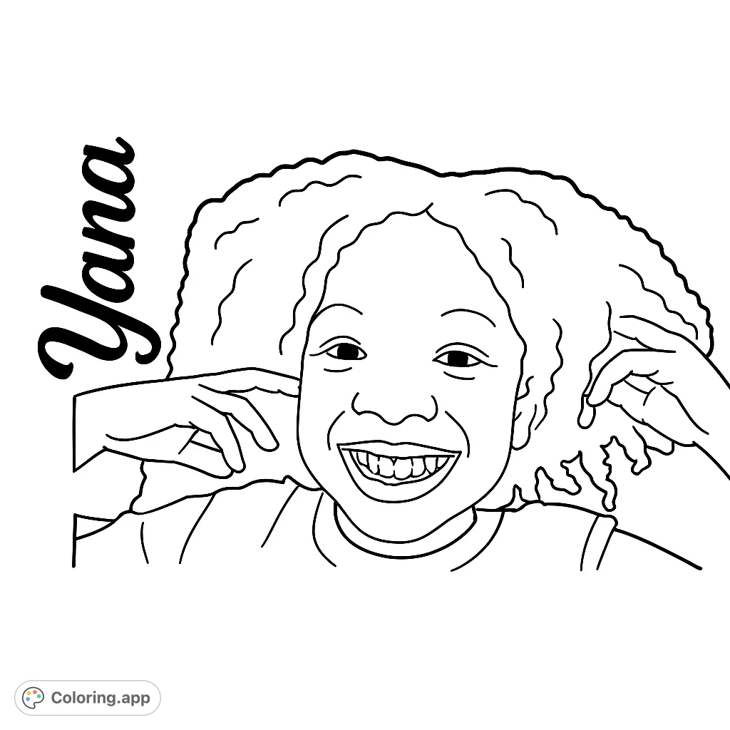 A delightful free printable coloring page featuring a joyful child with curly hair and a wide smile, perfect for kids and adults seeking a happy coloring experience.