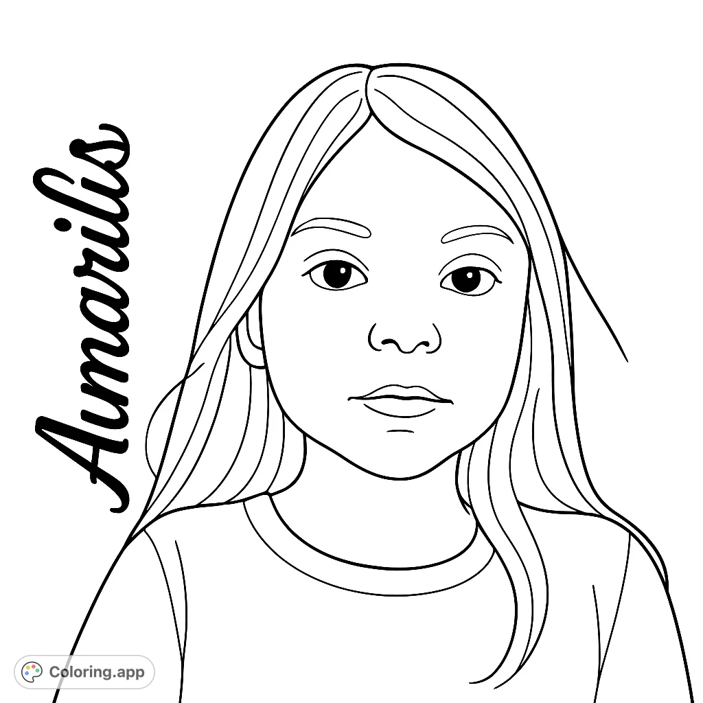 A charming young girl portrait coloring page, perfect for a free printable coloring page. Features a sweet face with long hair, ideal for kids and aspiring artists.