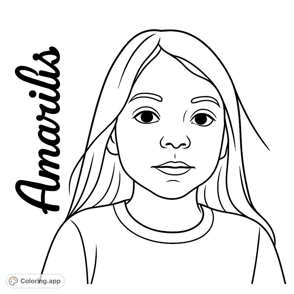 A charming young girl portrait coloring page, perfect for kids and adults. Features a sweet face with long hair, ready for vibrant colors.