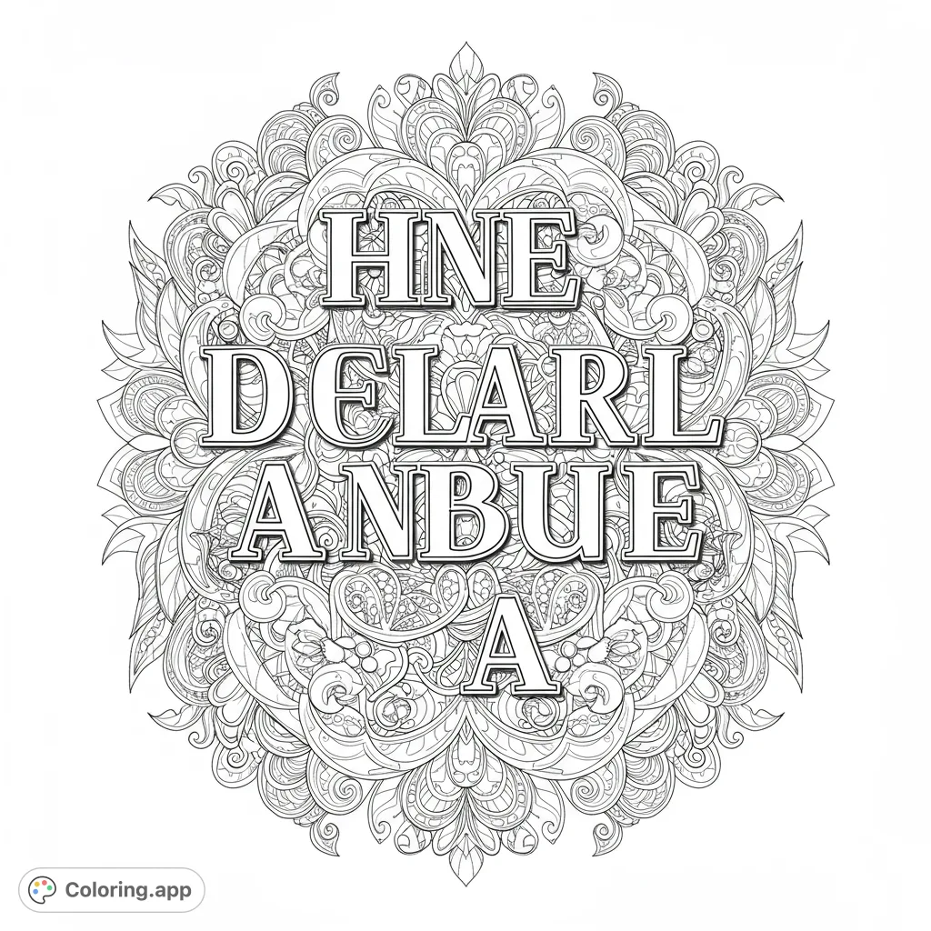 An intricate circular mandala coloring page featuring dense floral and paisley patterns, perfect for mindful coloring and stress relief.