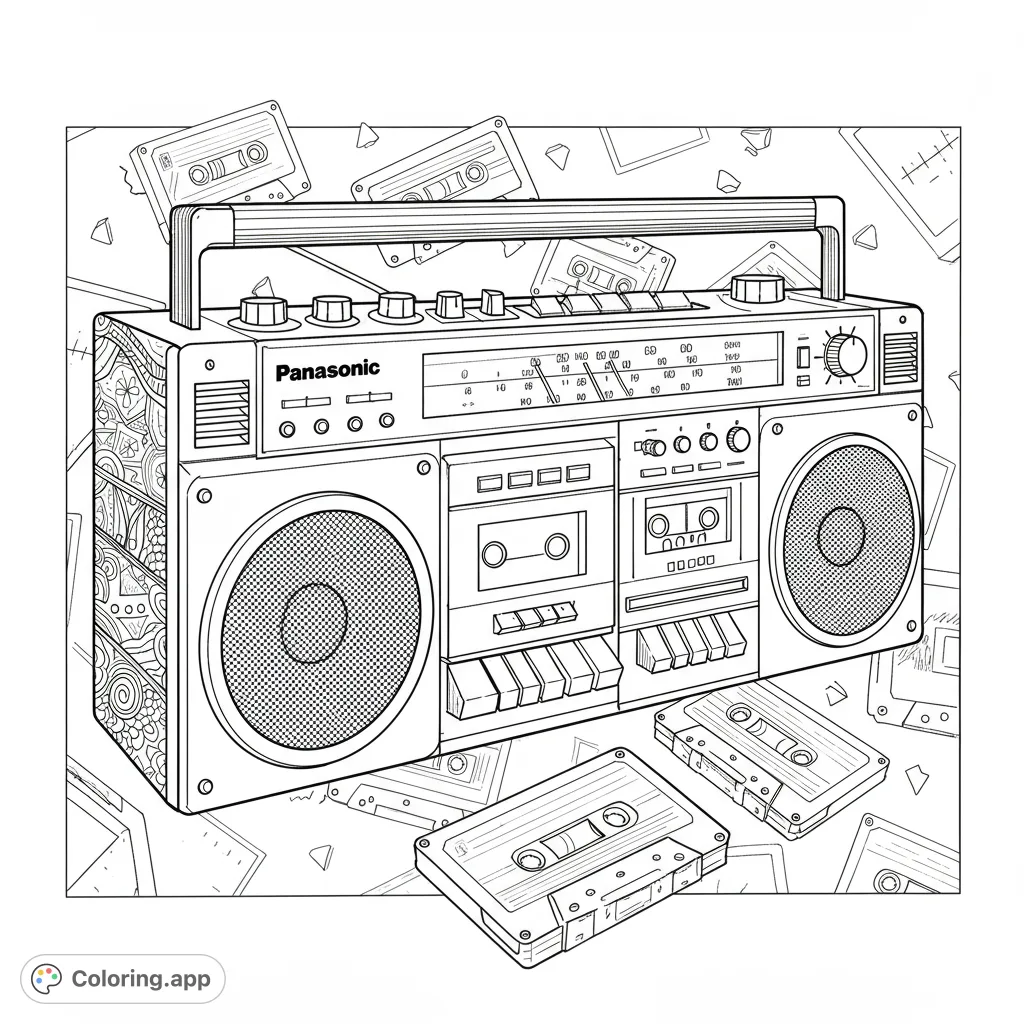Retro Boombox Coloring Page